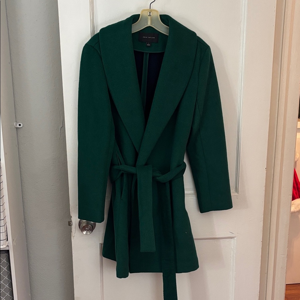Ann Taylor Dark Green Belted Wrap Coat
